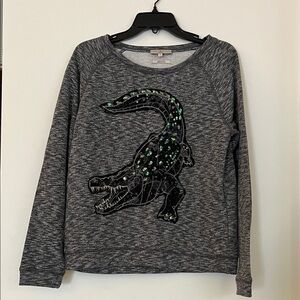 Essentiel Antwerp Gray Sequin Alligator Sweater – Size 2 🐊✨🖤